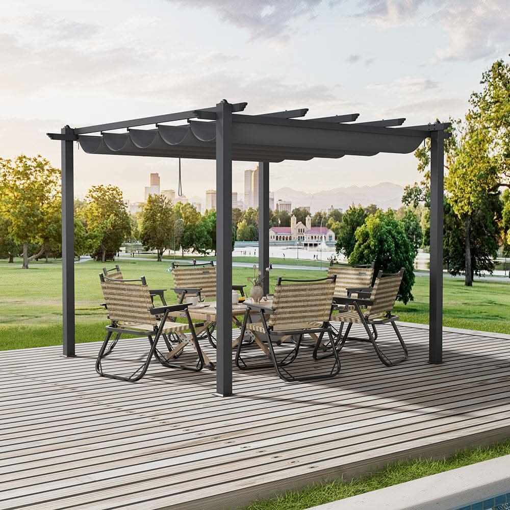 9ft Aluminum Patio Pergola with Sun-Shade Canopy