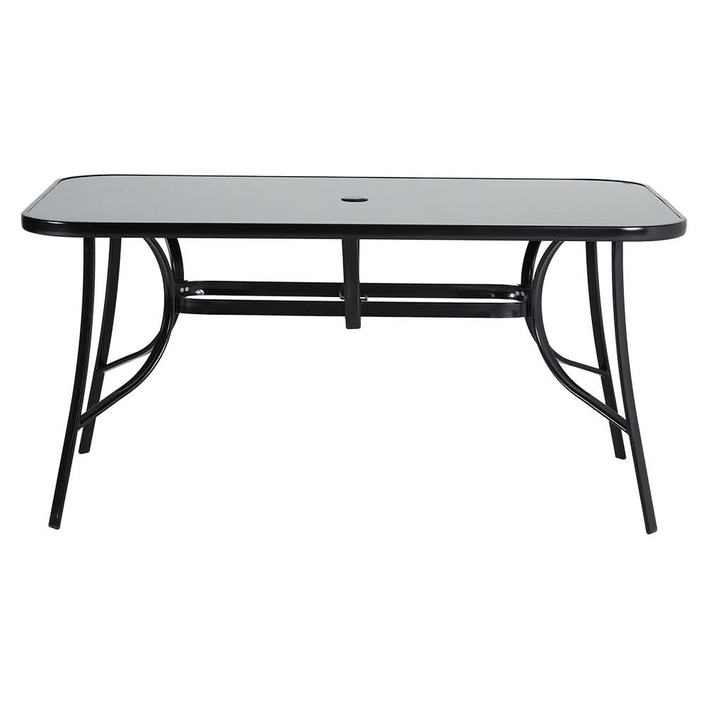 Outdoor Rectangular Dining Table with Umbrella Hole, Garden Dining Table