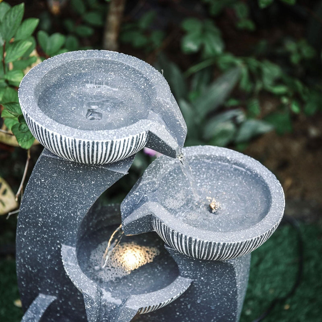 Cascading Bowls Garden Water Feature Fountain 4-Tier Fountain LED Fountain