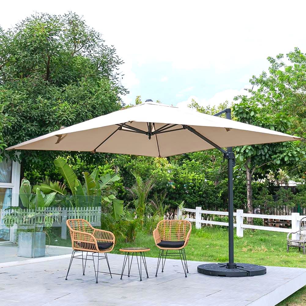 3 x 3 M Khaki Square Cantilever Parasol Outdoor Hanging Umbrella for Garden and Patio