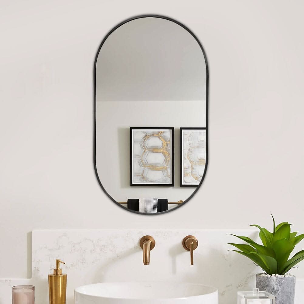 70cm Height Modern Oval Metal Bathroom Wall Mirror Black