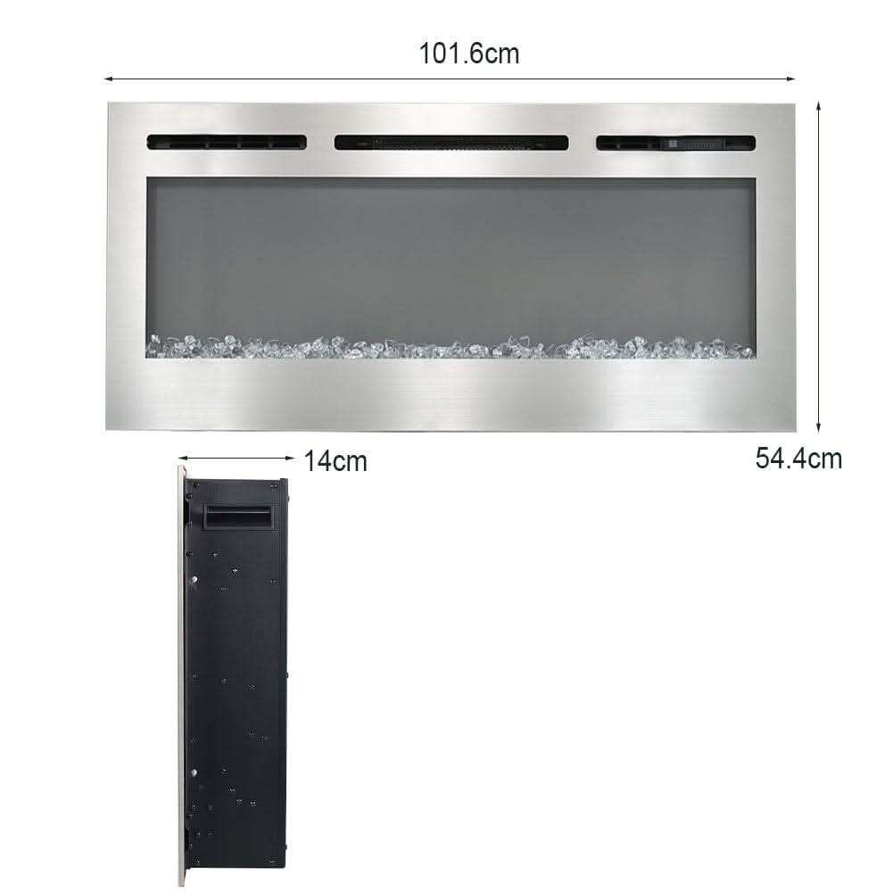 60 Inch Electric Fireplace Silver Recessed Fire with 12 LED Flame Colour