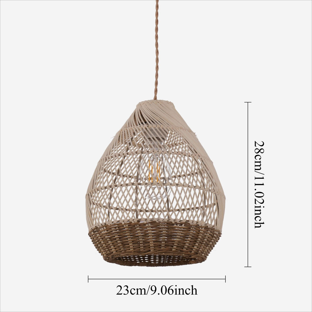 Lightsin Handwoven Boho Teardrop Design Rattan Iron Pendant Light
