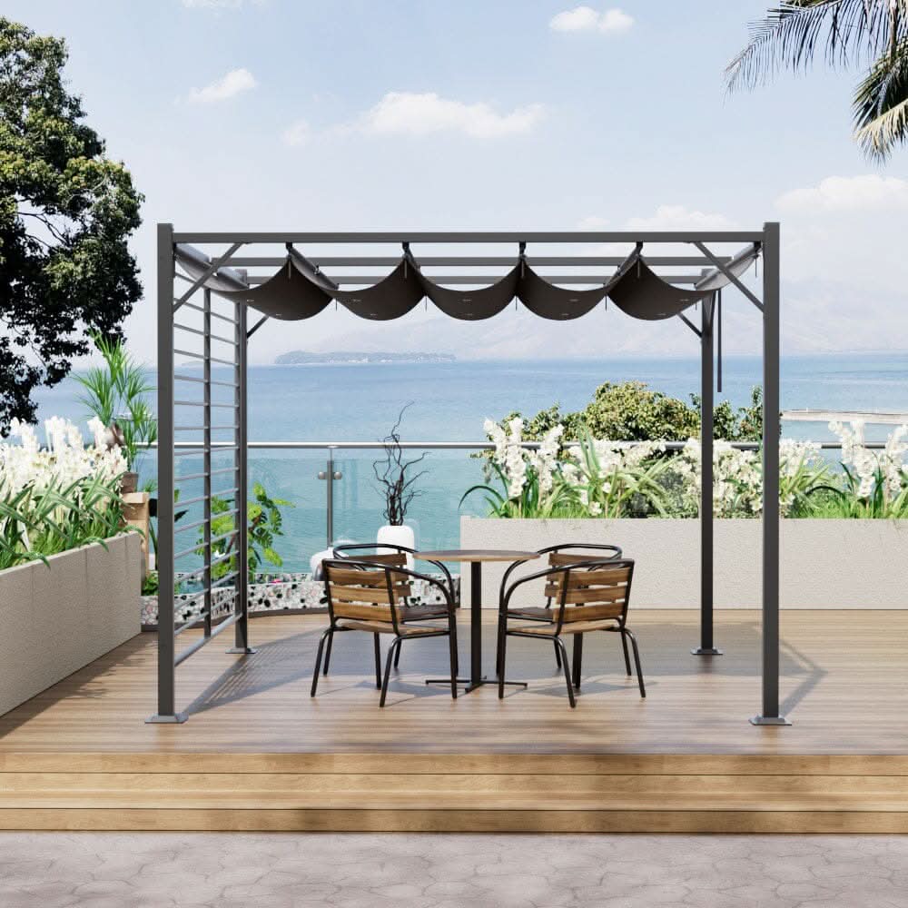 3x2.8x2.3m Dark Grey Pergola with Single-Sided Hollow Fence