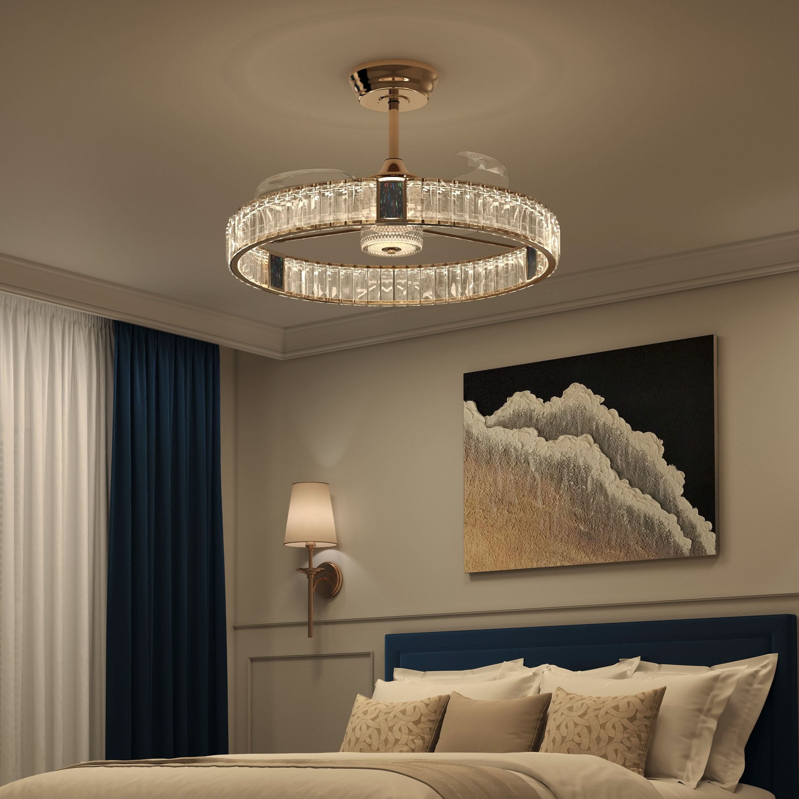 Lightsin 60cm Gold Crystal Ceiling Fan with LED Light, Remote Control & 6 Speeds
