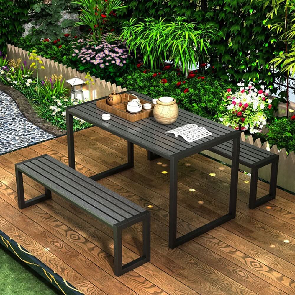 6 - Person 150cm Long Iron Outdoor Dining Set Garden Table and Bench