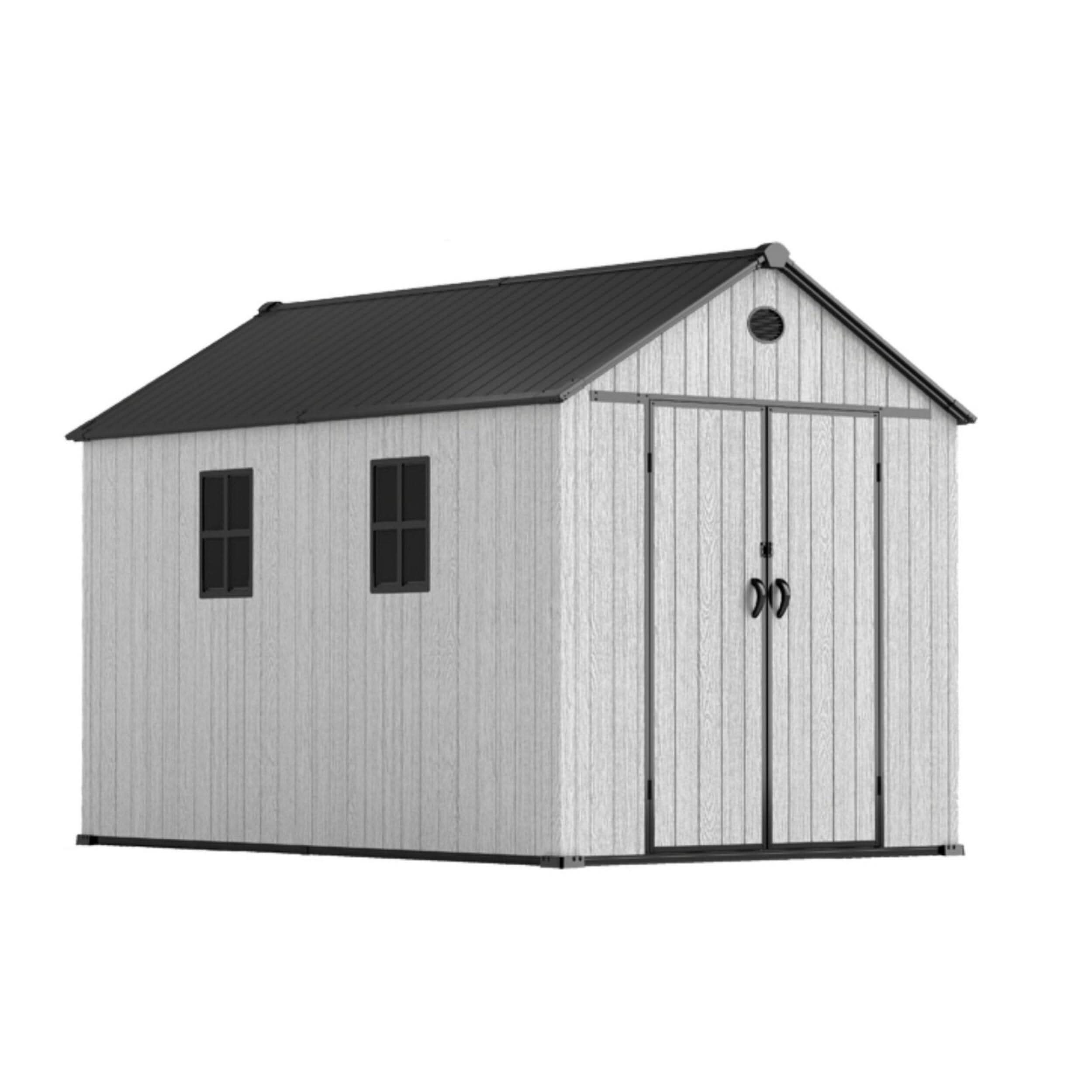 6'x8'ft/8'x8'ft/8'x12'ft/8'x16'ft Gray Wood Grain Plastic Tool Shed