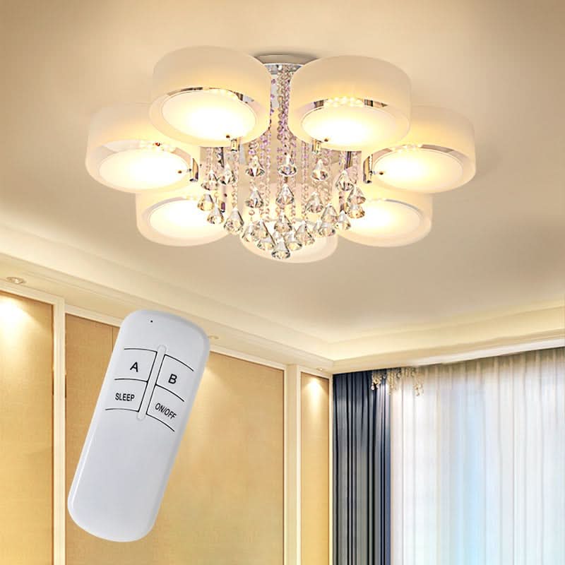 Ceiling Light Semi-Flush Mount, Cylindrical Acrylic Lampshades, Crystal Drops