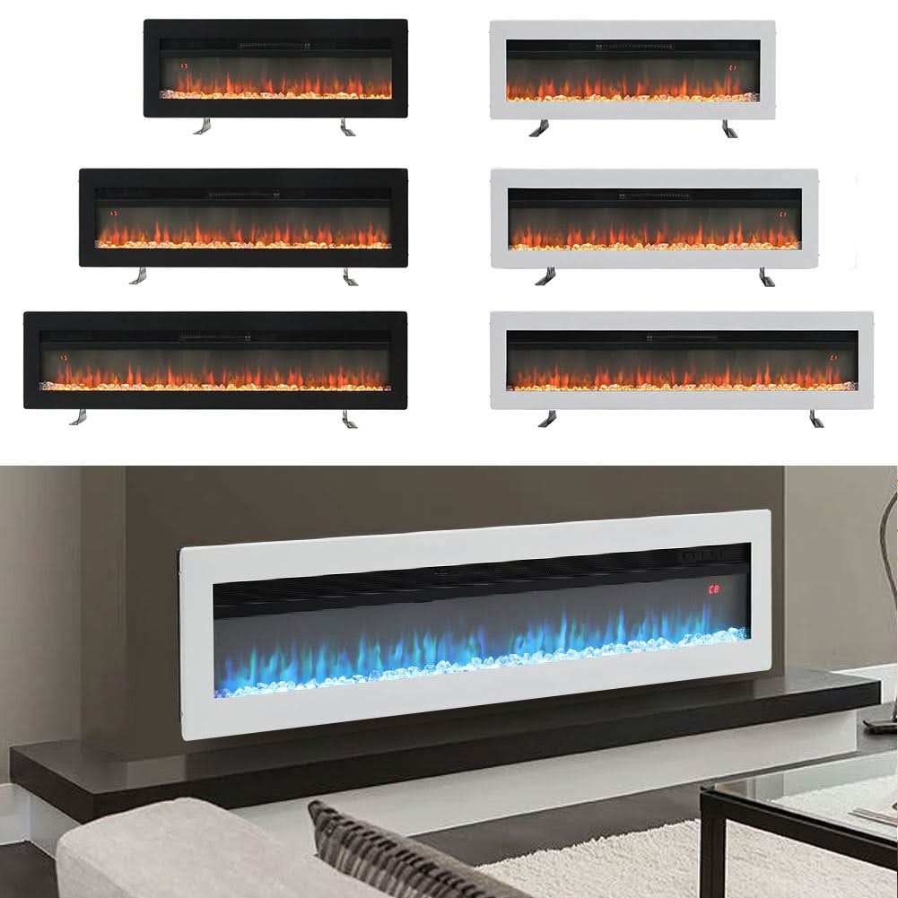 40/50/60 Inch Black/White 9 flame colour Electric Fireplace 1800W Wall Mounted Heater With Installation Kit