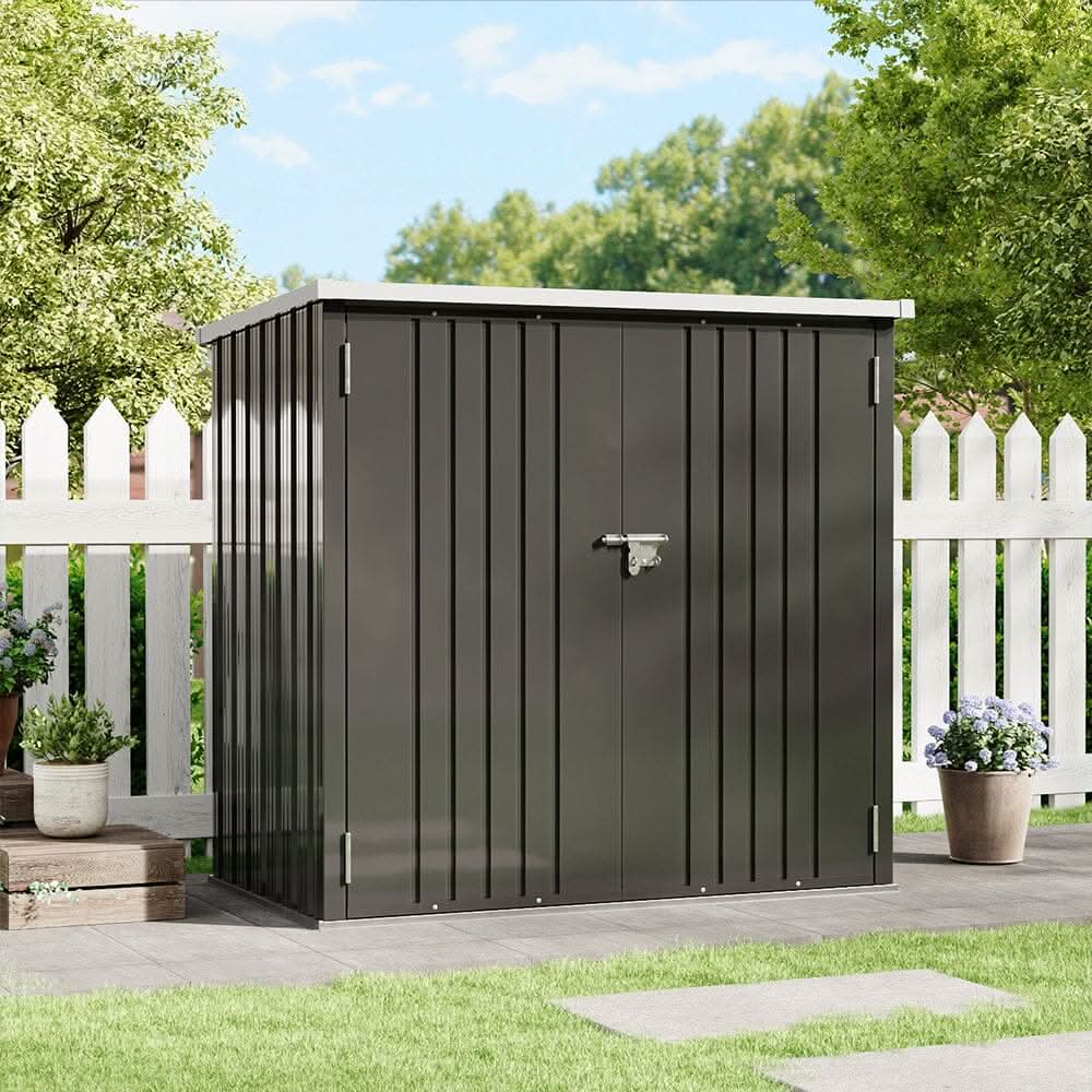 5.5x3ft Grey Slanted Roof Garden Shed with Double Doors