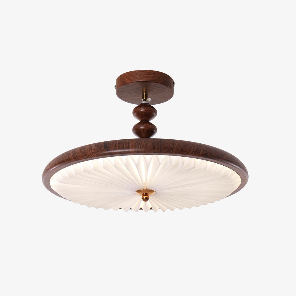 Walnut Pleated Ceiling Light | LED Flush Mount