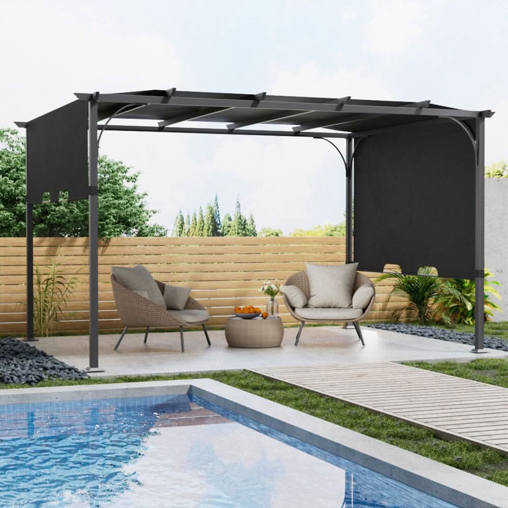 3x3x2.3m/3x4x2.3m Dark Grey Pergola Style Shade Canopy with Adjustable Roof