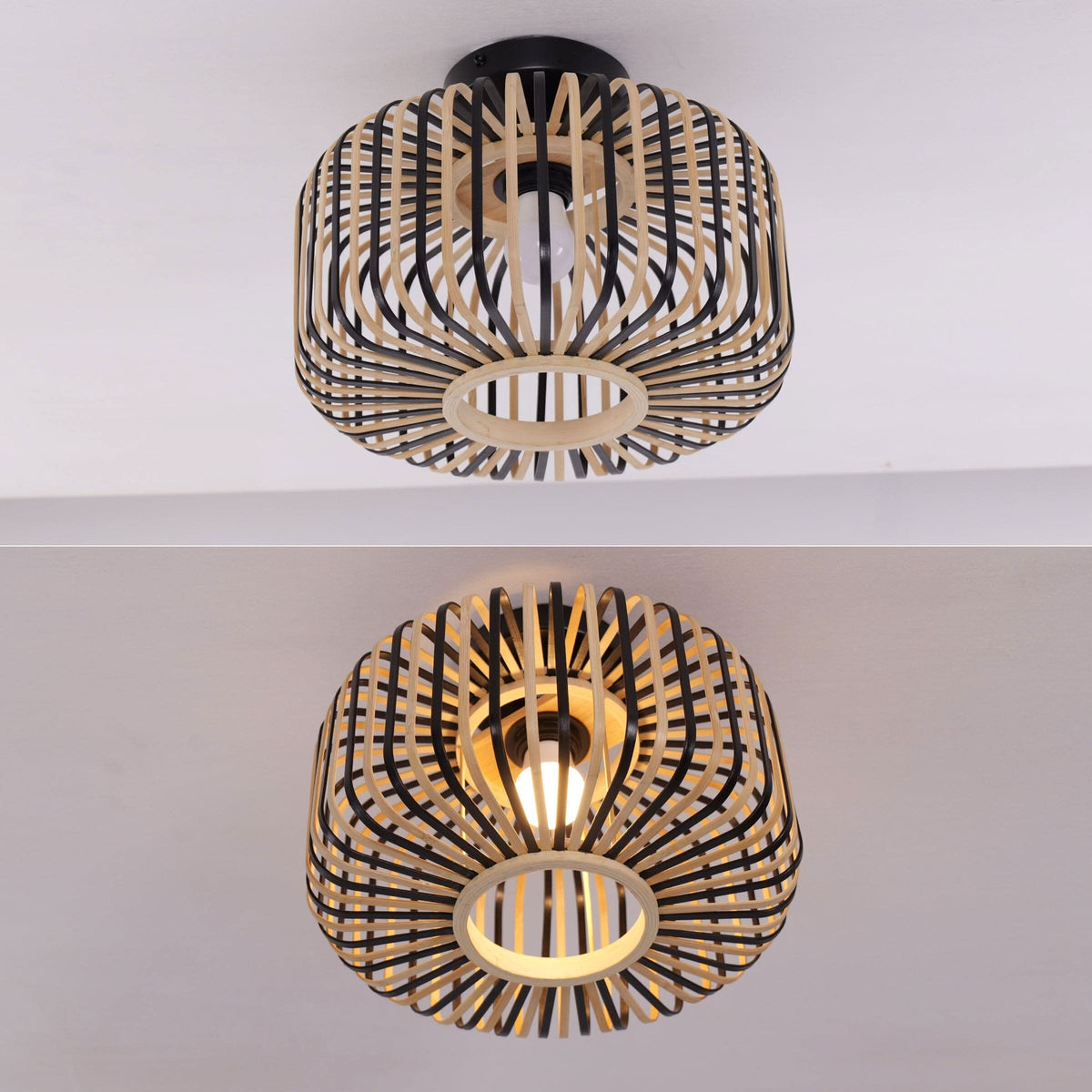 Lightsin Black Modern Ceiling Light – Handwoven Bamboo Pendant Light for Living Room, Bedroom & Kitchen