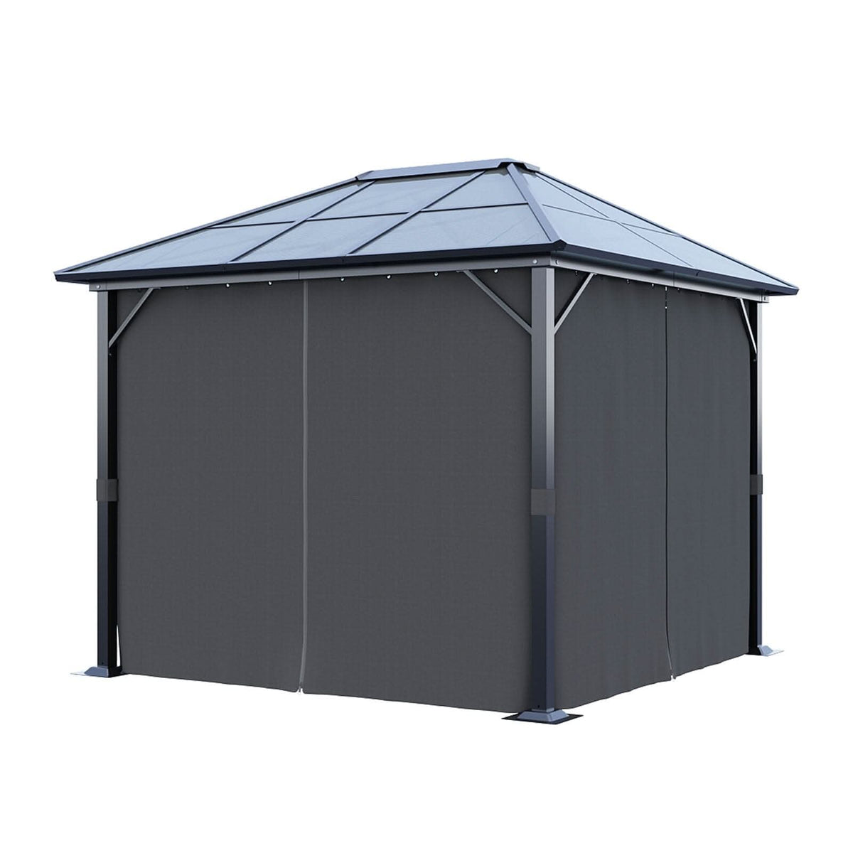 3*3*2.6m Dark Grey Single-roof Sunshade Canopy with Surrounding Fabric
