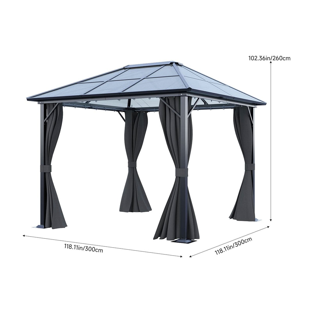 3*3*2.6m Dark Grey Single-roof Sunshade Canopy with Surrounding Fabric
