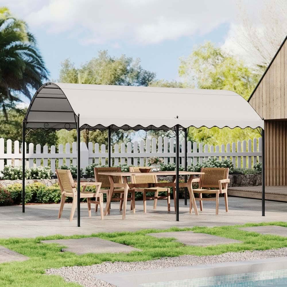 9.84 x 9.84 x 8.53 ft/ 9.84 x 13.12 x 8.53 ft Beige Arch Steel Canopy with Ground Pegs