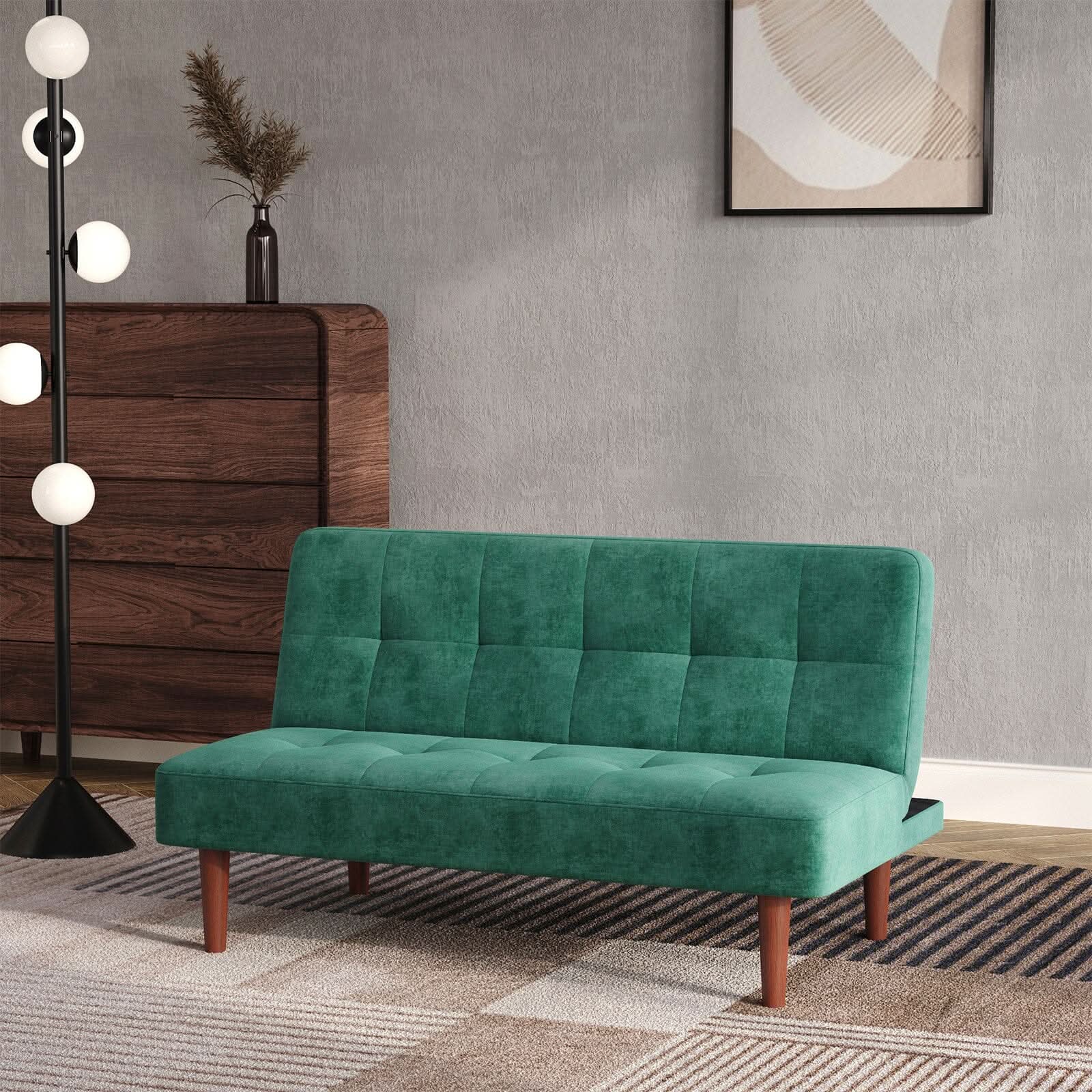 4ft Sofa Bed Wide Modern 2 Seater Padded Convertible Sofa Bed with Wooden Legs