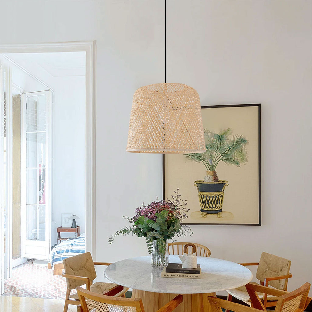 Lightsin Cella-Bamboo Pendant Light – Handwoven Cylindrical Ceiling Light with Cross-Weave Shade for Kitchen, Bedroom & Living Room