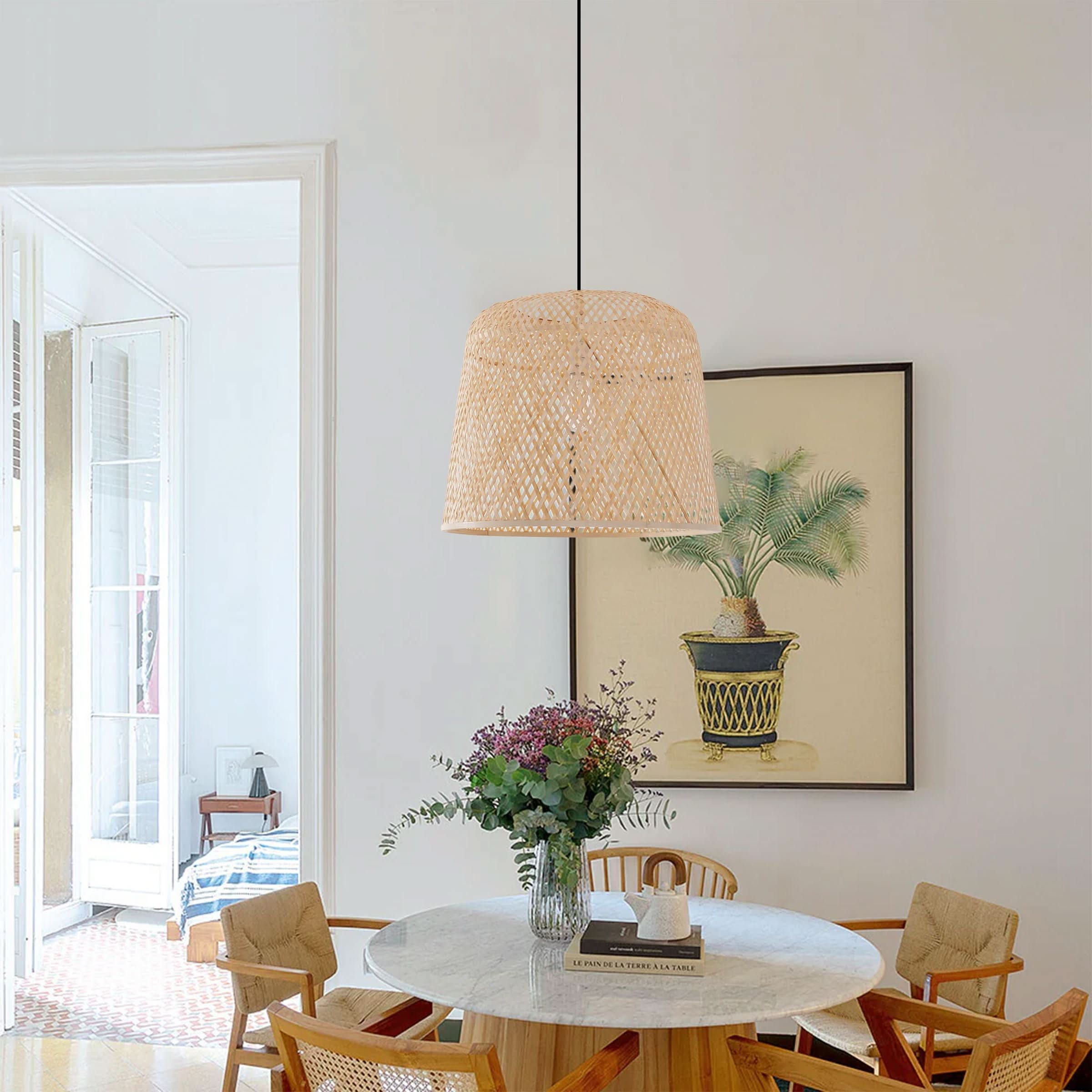 Lightsin Cella-Bamboo Pendant Light – Handwoven Cylindrical Ceiling Light with Cross-Weave Shade for Kitchen, Bedroom & Living Room