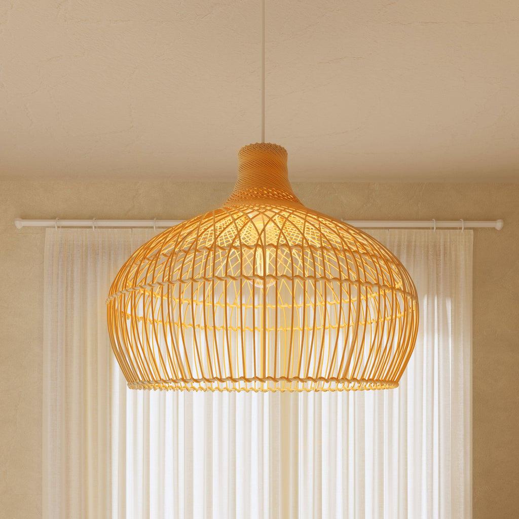 Lightsin Cella-Handwoven Gourd Shaped Rattan Pendant Light