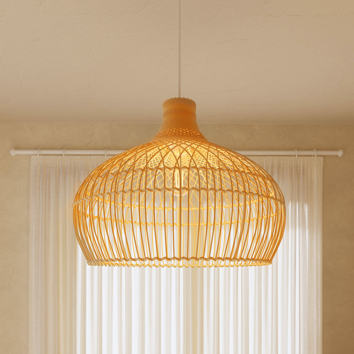 Lightsin Cella-Handwoven Gourd Shaped Rattan Pendant Light