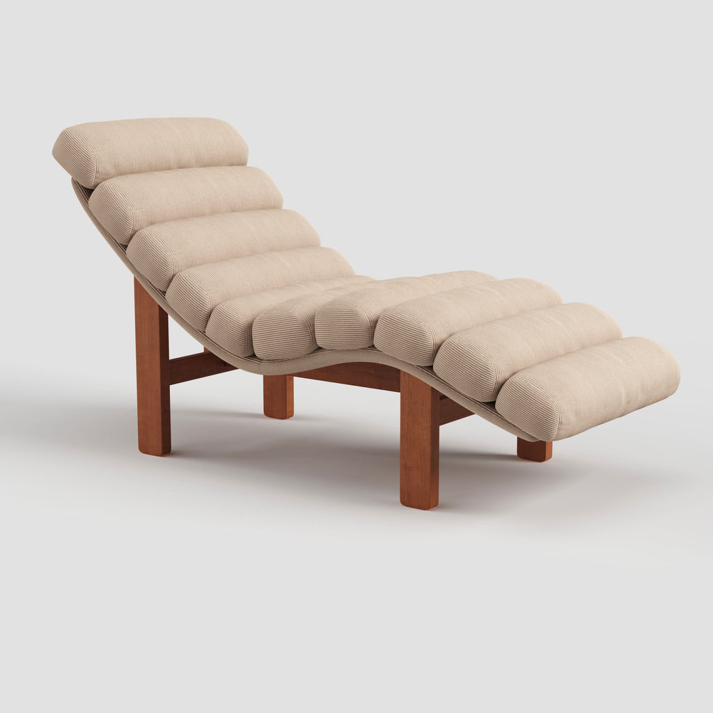 Cottonfy Modern Ergonomic Corduroy Chaise Lounge with Natural Wooden Frame