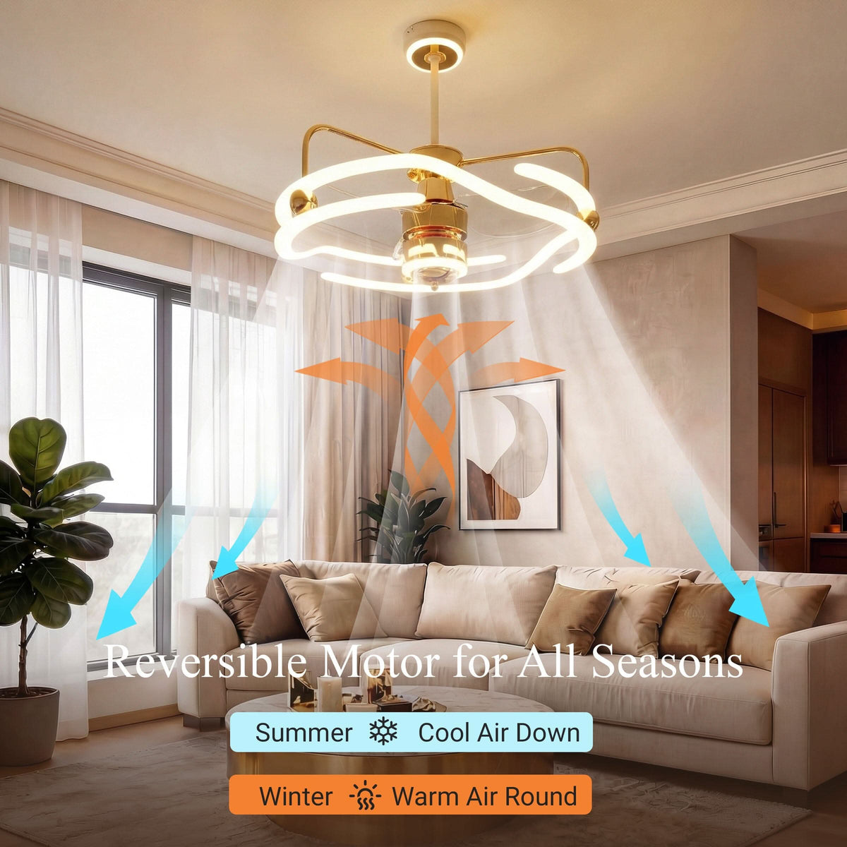 Lightsin Modern Ceiling Fan Light with Remote Control Low-Noise Adjustable Fan Light
