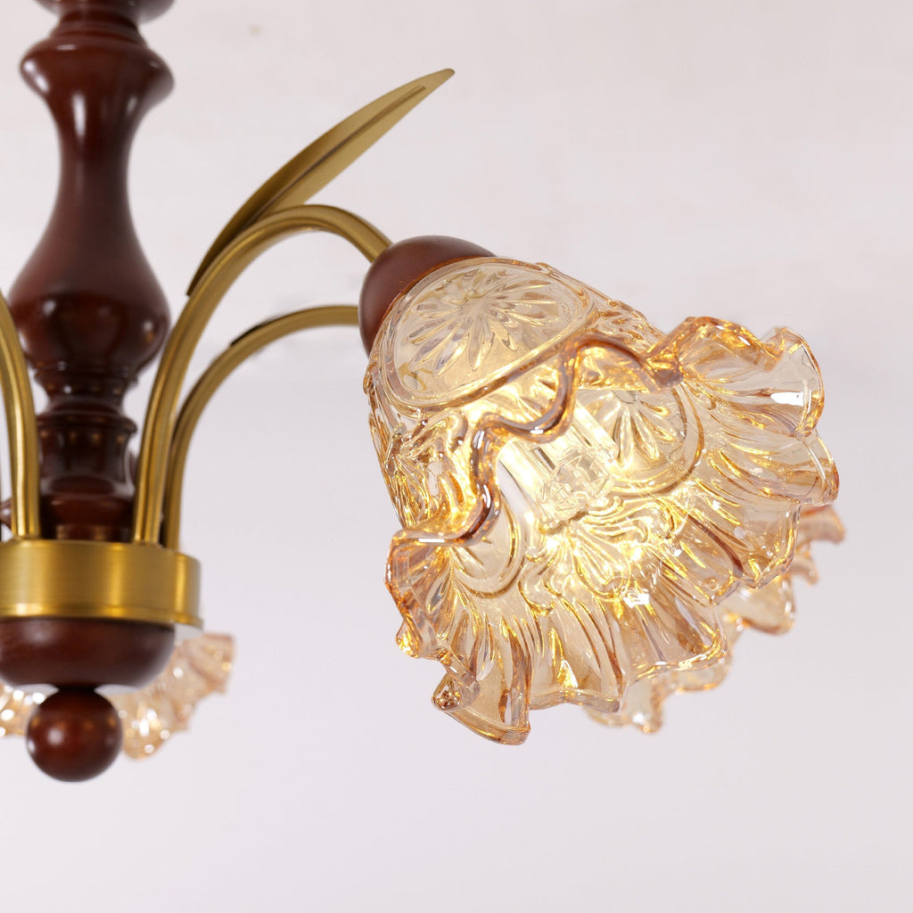 5-Light Vintage Glass Flower Chandelier | Copper E27 Pendant Lamp