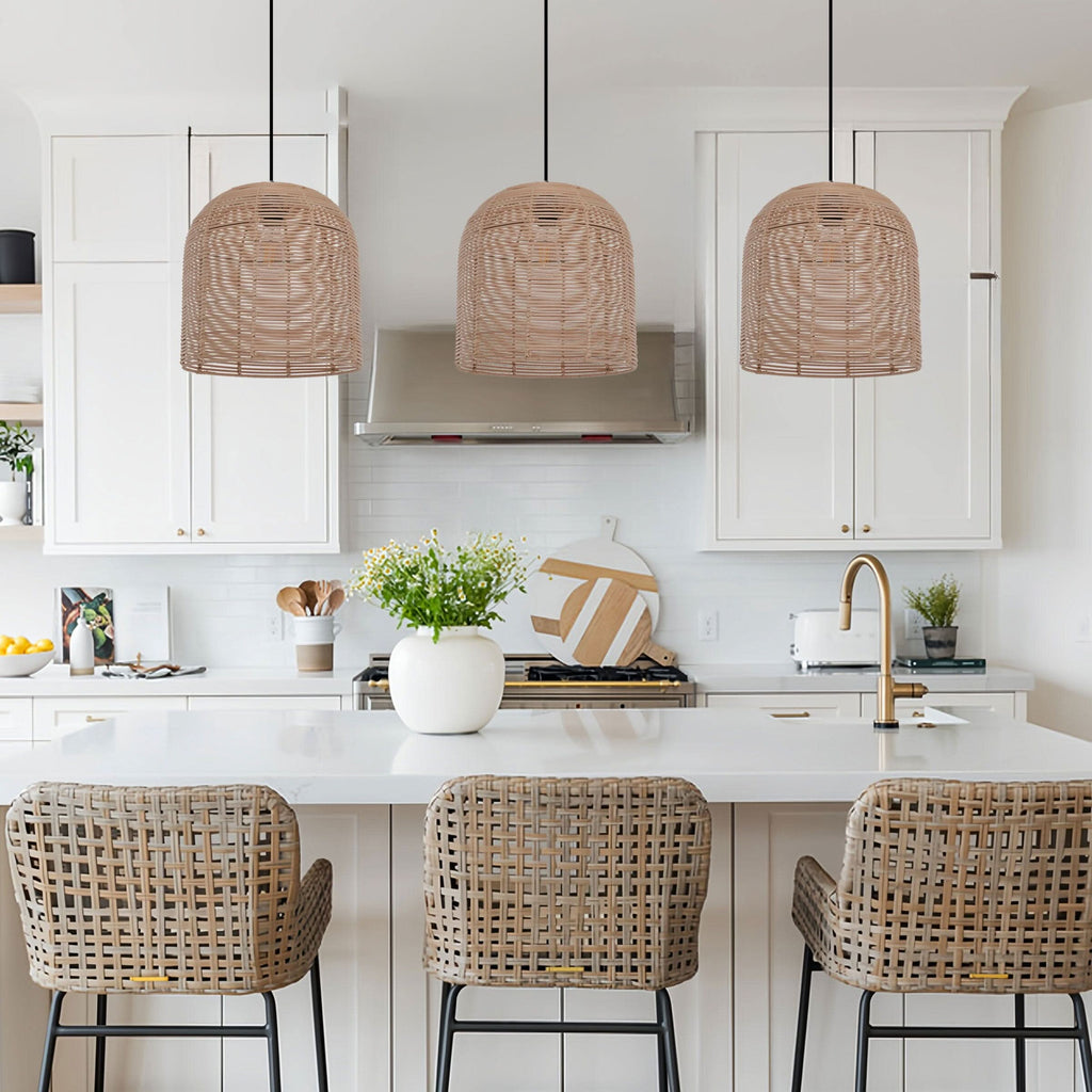 Lightsin Cella-Rustic Rattan Dome Pendant Light – Handwoven Ceiling Pendant Light for Living Room, Kitchen, and Modern Rustic Interiors