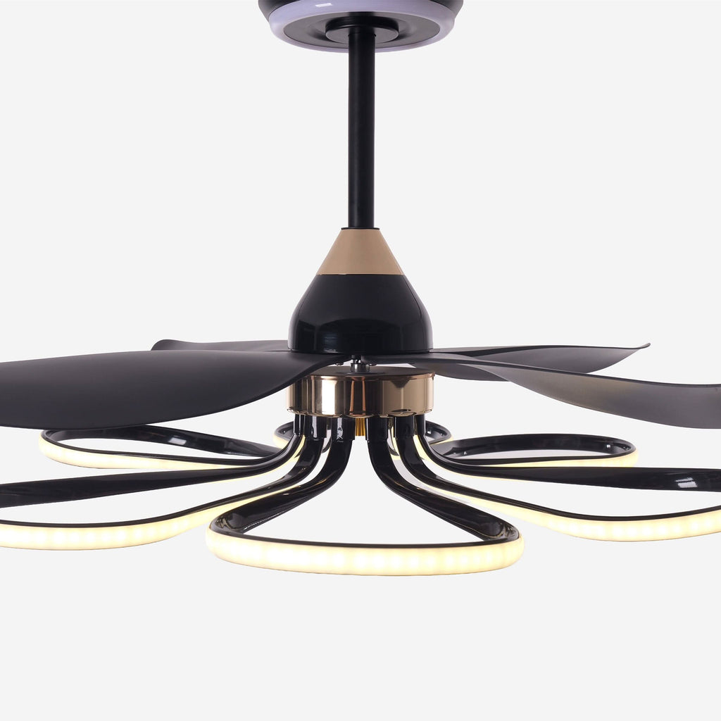 Lightsin 36-inch Black Modern Petal LED Ceiling Fan with Light - 6-Speed with Remote Control