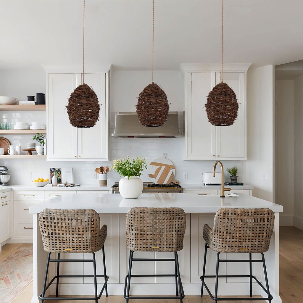 Lightsin Handcrafted Rustic Woven Rattan and Iron Pendant Light