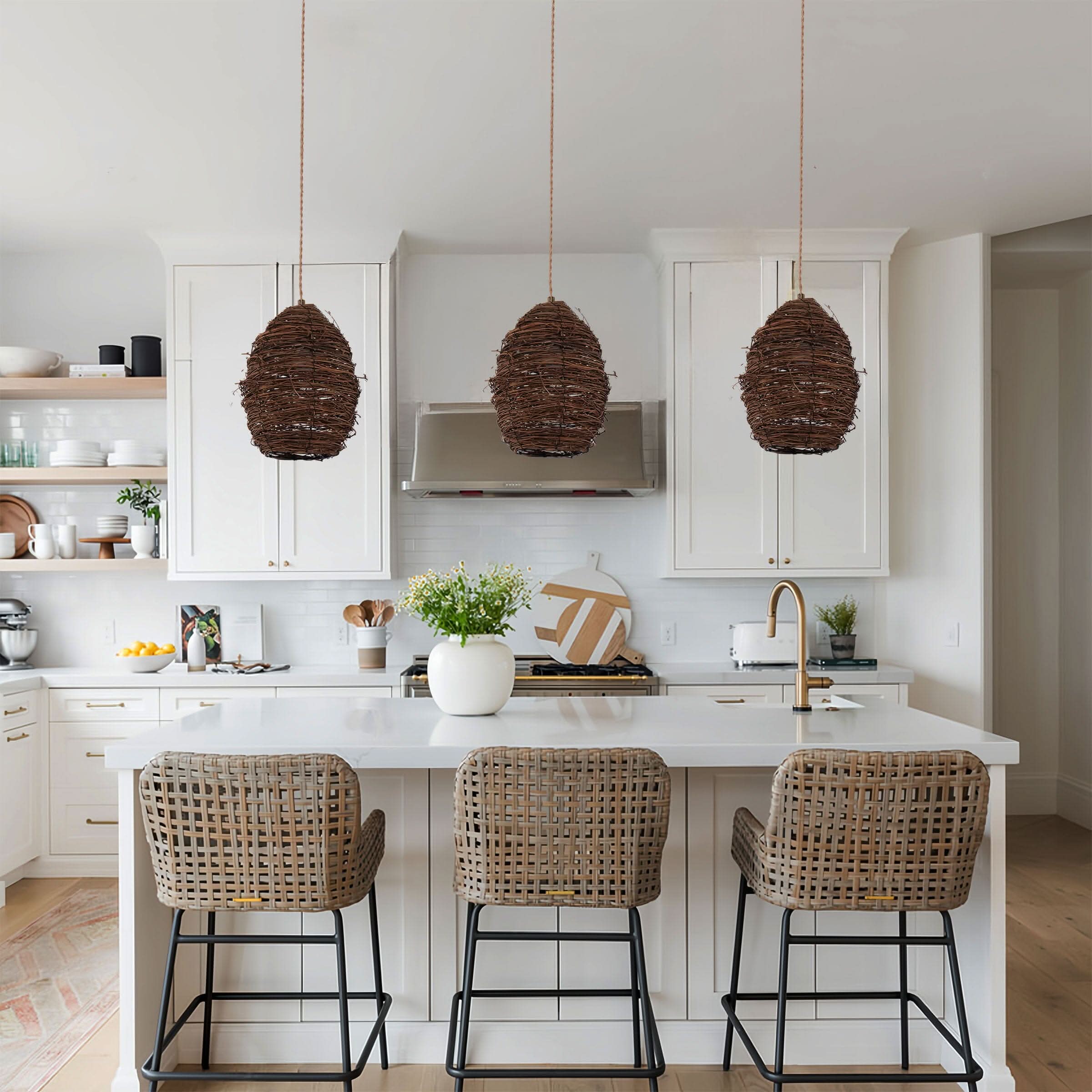 Lightsin Handcrafted Rustic Woven Rattan and Iron Pendant Light