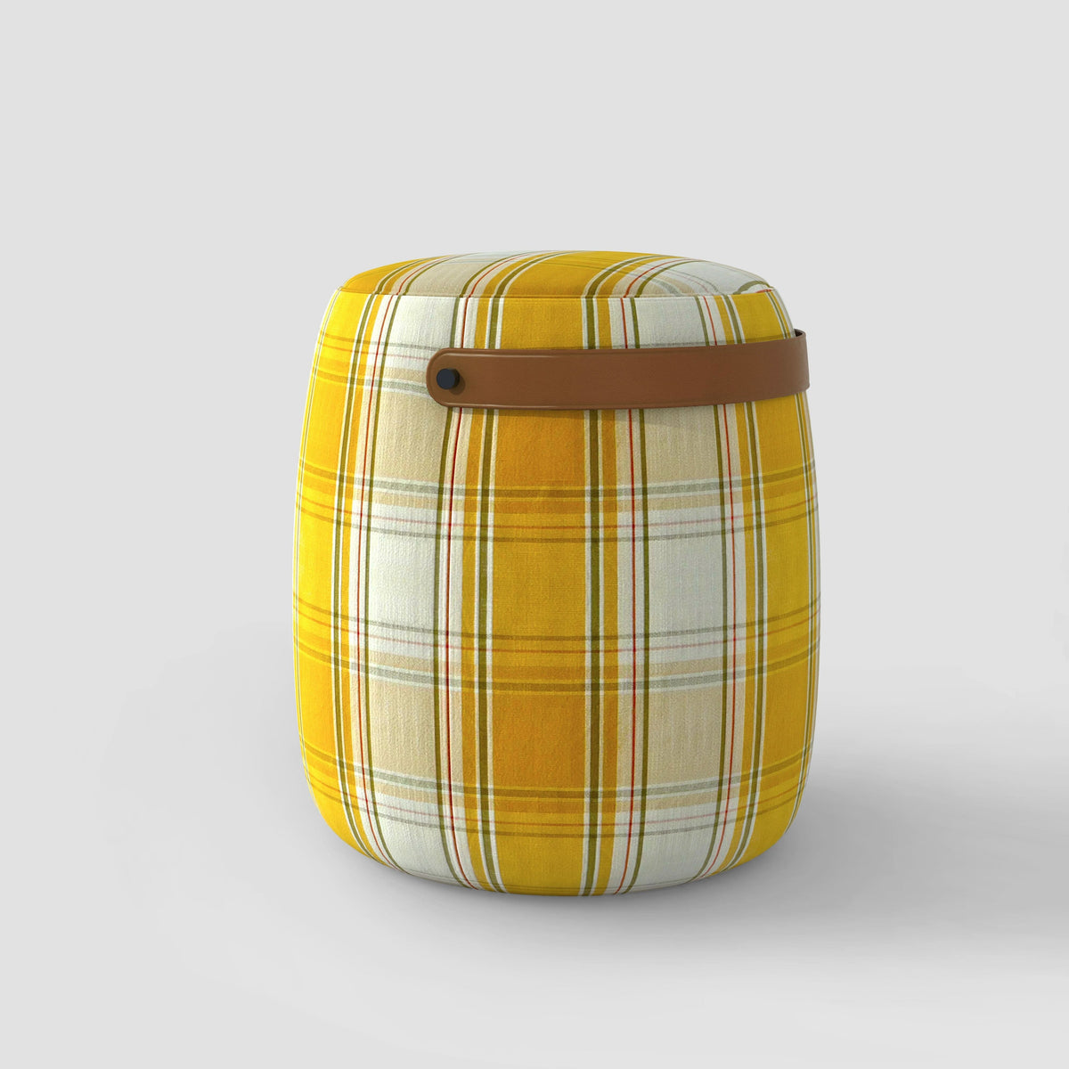 Haven British Check Round Pouffe Footstool with Leather Handle