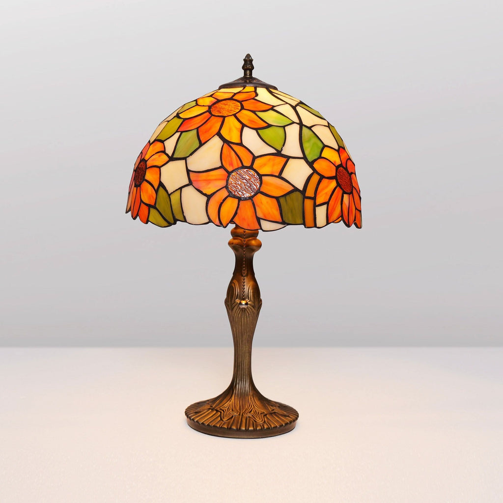 Lightsin Tiffany Table Lamp | Handcrafted Stained Glass Floral Petals Series White and Green