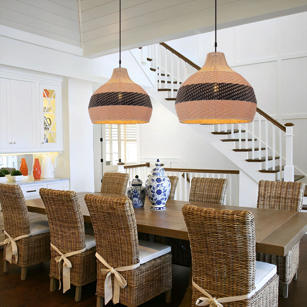 Lightsin Handwoven Rattan Pendant Light – Natural Woven Ceiling Light for Kitchen, Bedroom & Living Room