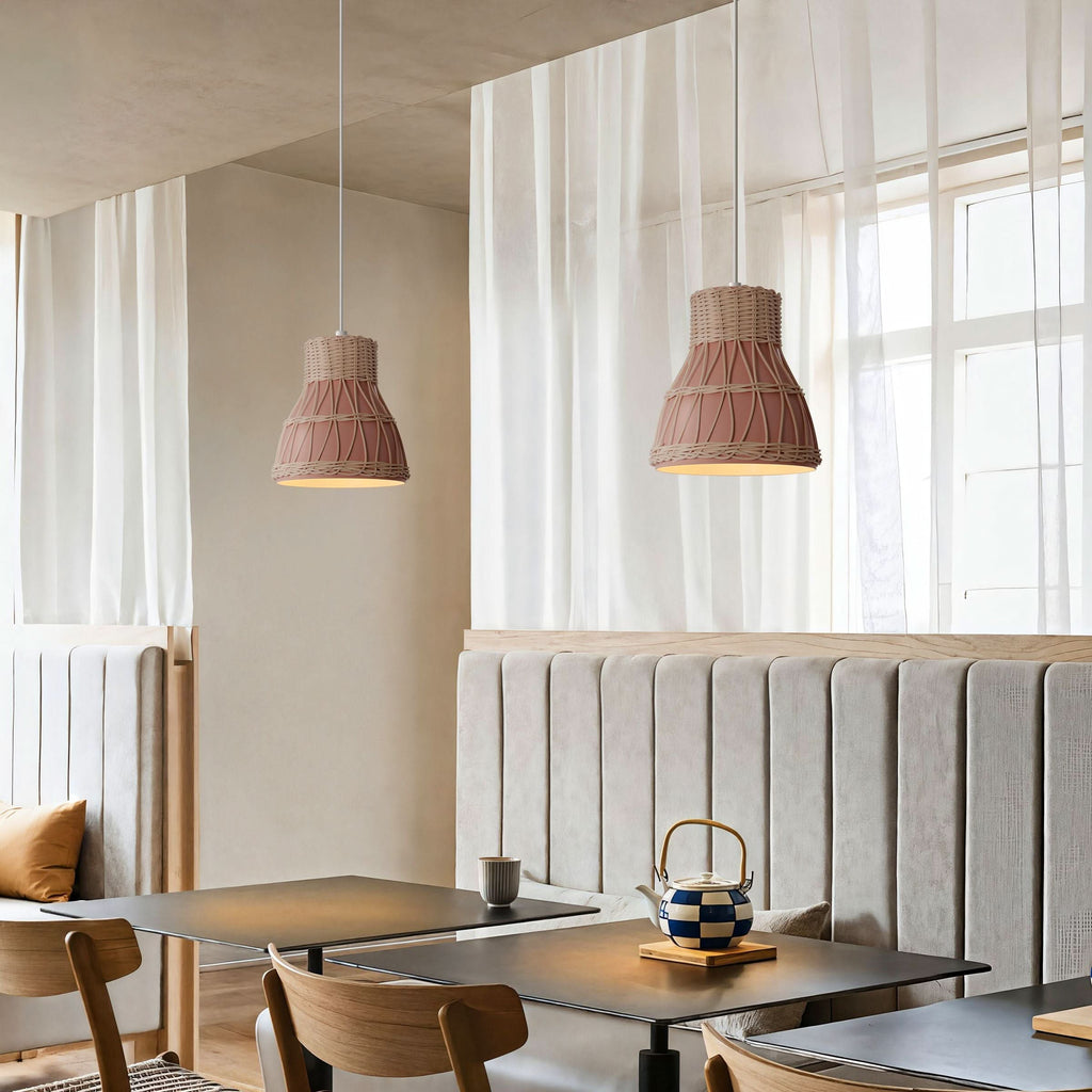 Lightsin Modern Rattan Pendant Light Available in Grey, Pink, and White