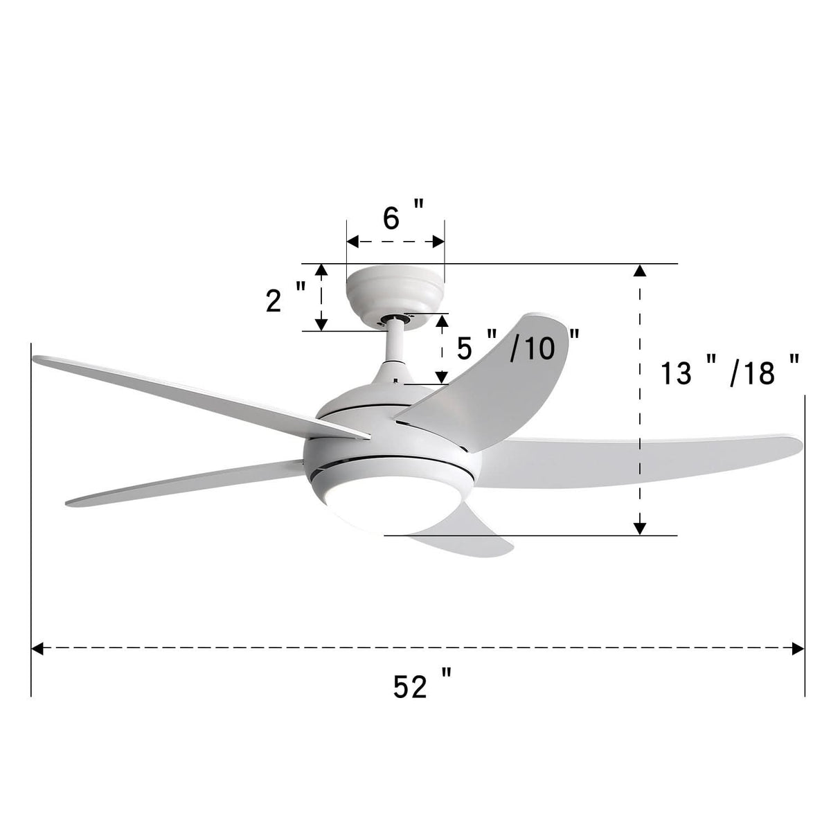 52 inch Reversible Ceiling Fan W/Light Remote Control 3/5 Blades 5 Speed Timer
