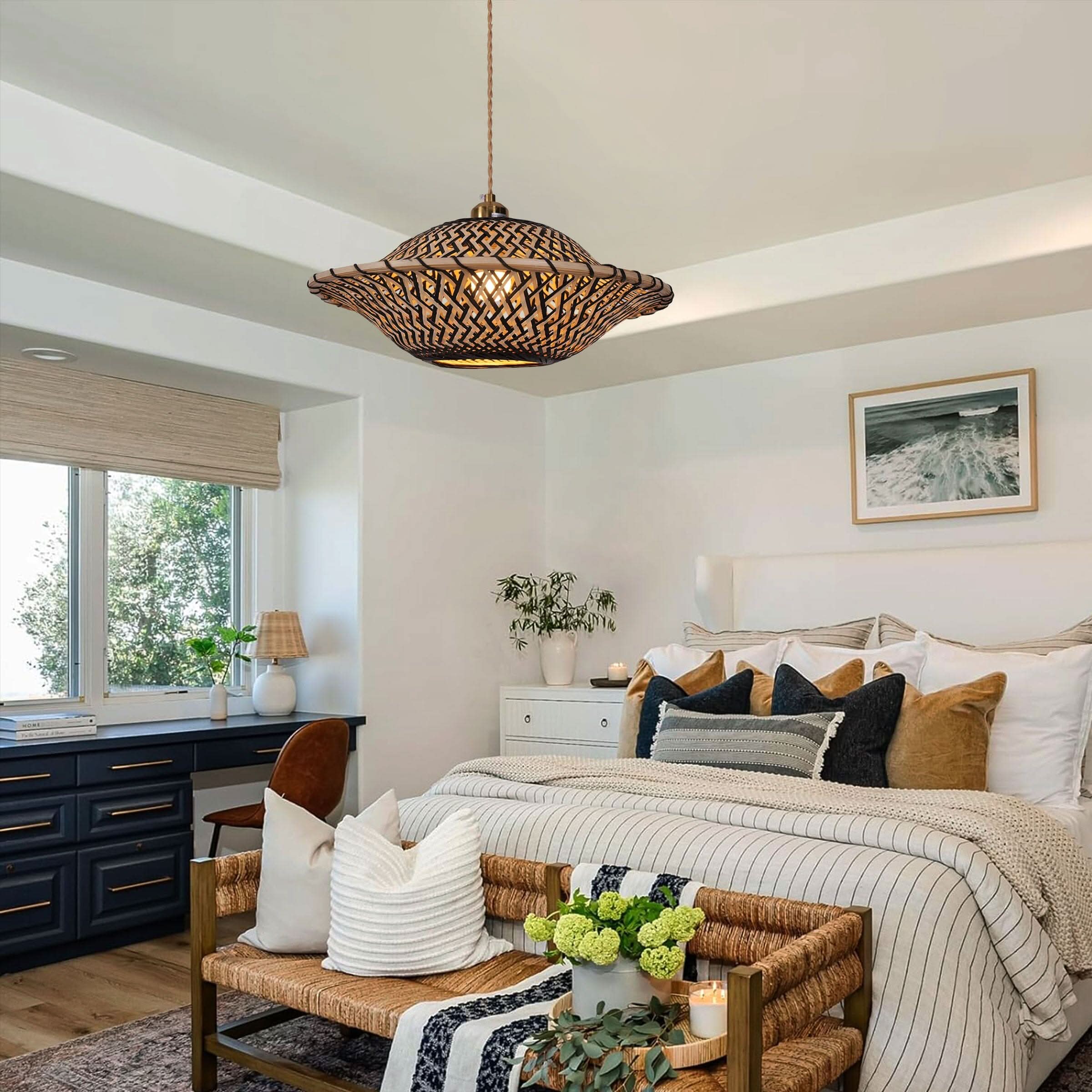 Lightsin Handcrafted Bamboo Pendant Light – Black Accents & Eco-Friendly Design for Cozy Spaces