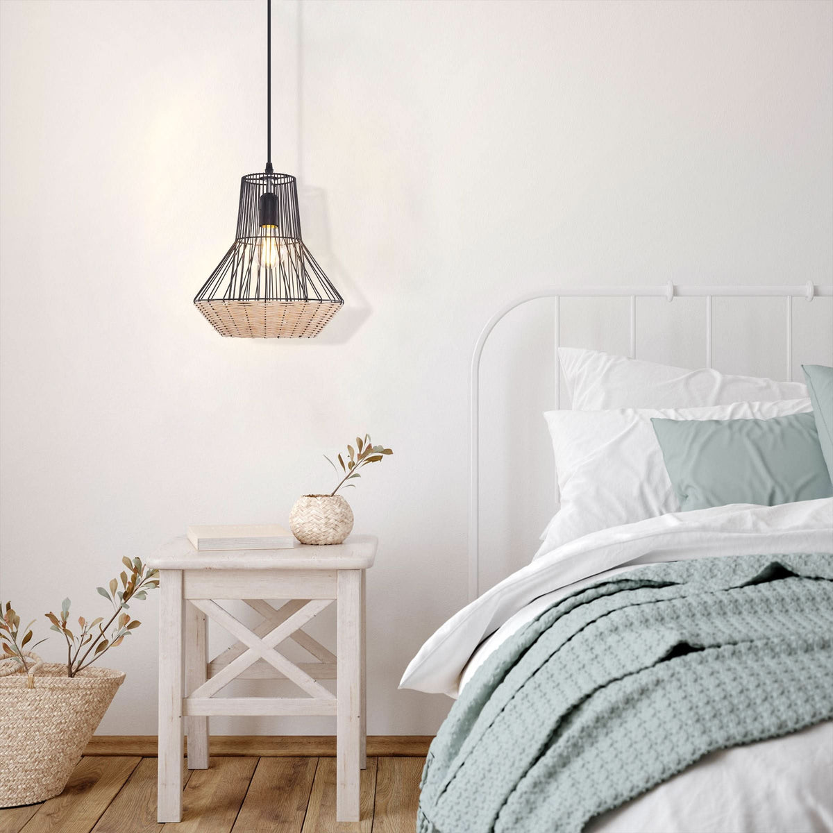 Glyph-Lightsin Geometric Rattan and Iron Pendant Light for Dining, Kitchen, and Living Rooms