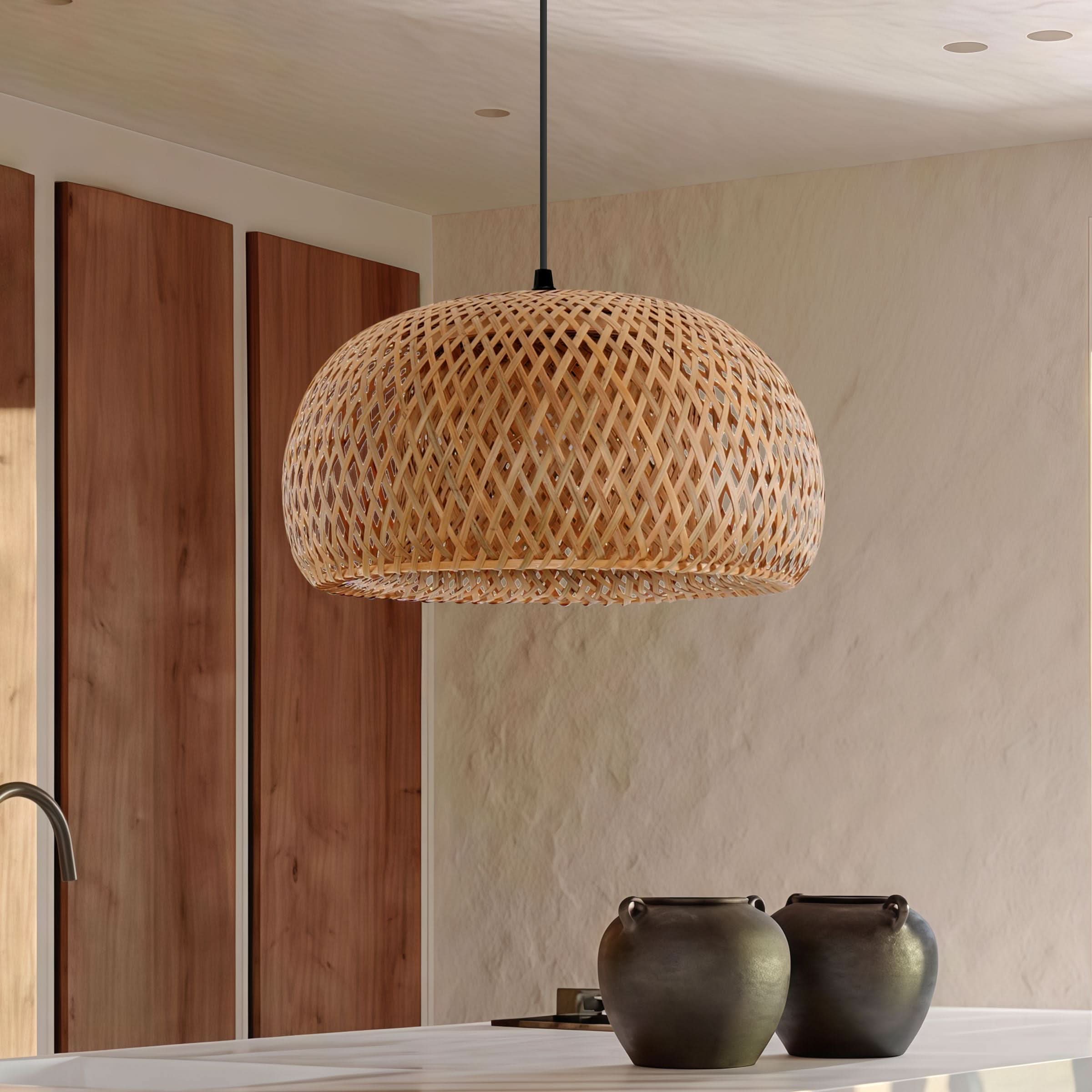 Lightsin Vintage Handwoven Bamboo Dome Pendant Light