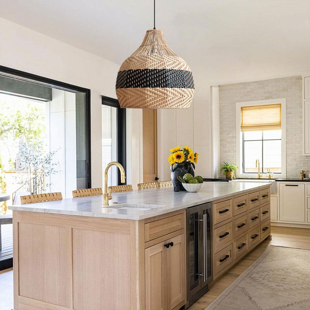 Lightsin Handwoven Rattan Pendant Light – Natural Woven Ceiling Light for Kitchen, Bedroom & Living Room