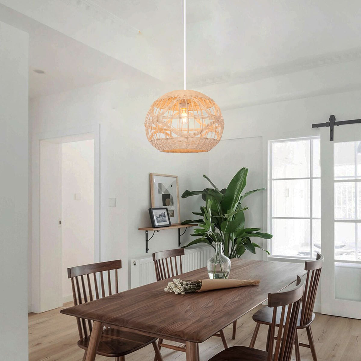 Lightsin Cella-Sustainable Handwoven Spherical Rattan Pendant Light with Wave Details