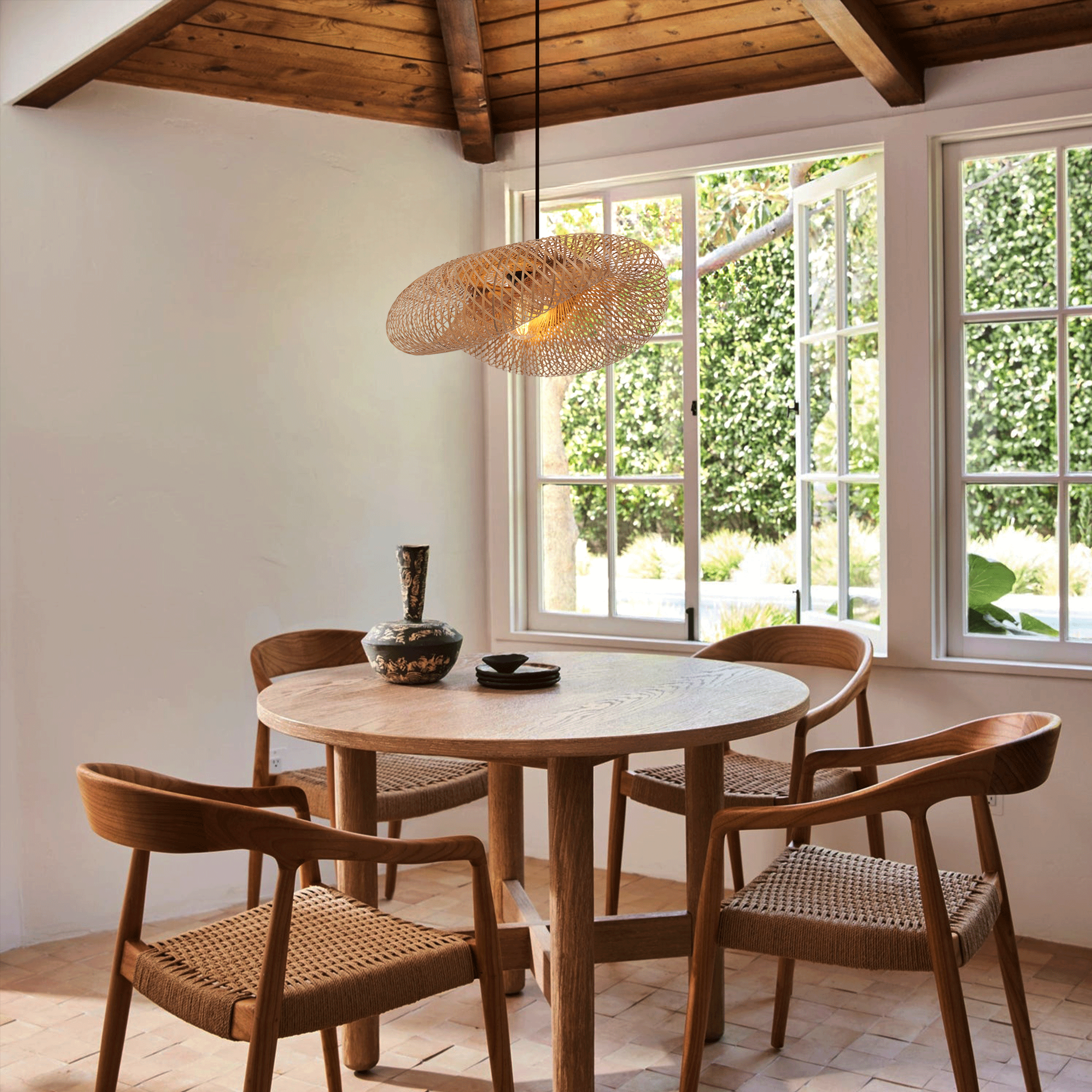 Lightsin Eco-Friendly Handmade Bamboo Pendant Light 60/80cm for Dining Room & Living Room