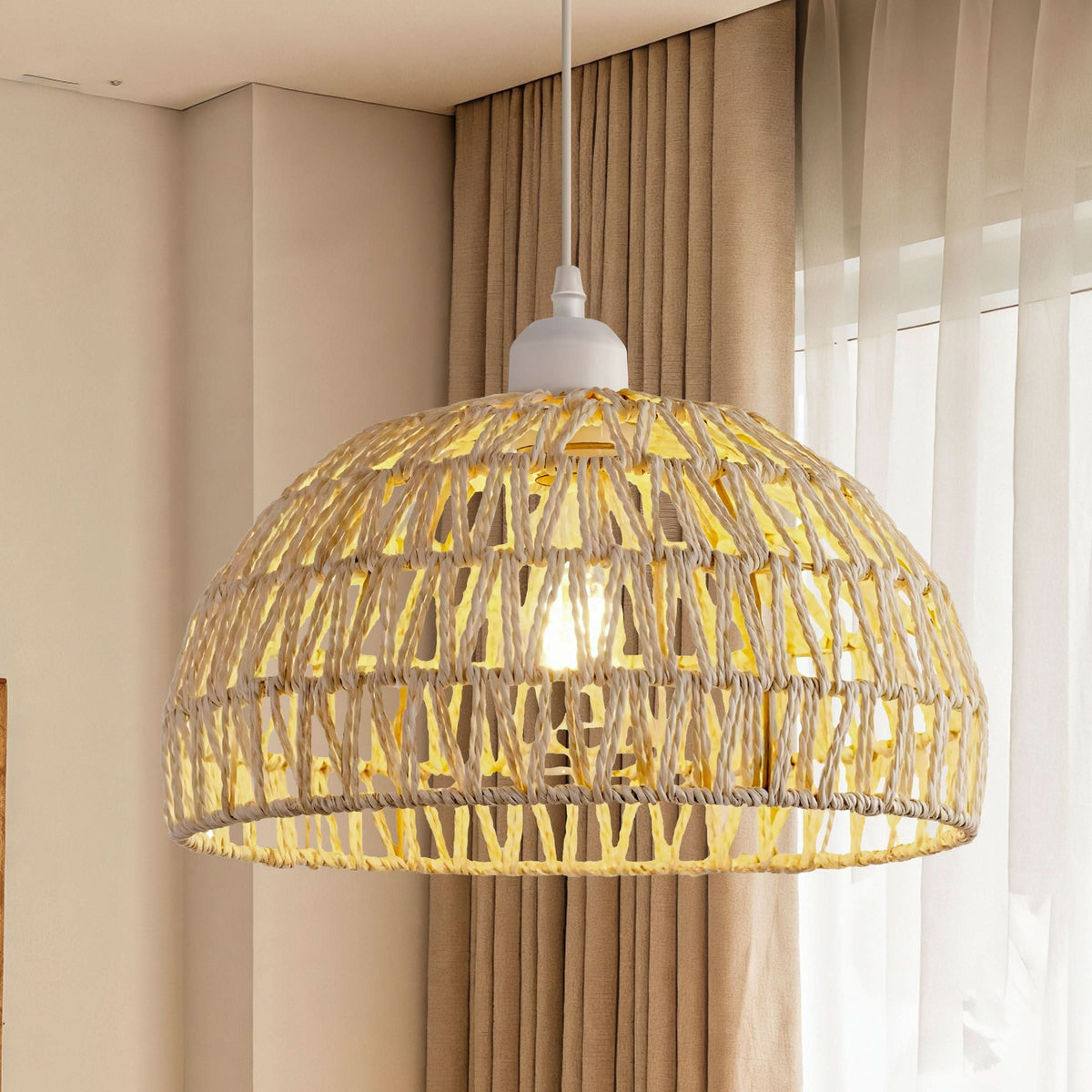 Lightsin Handwoven Hemp Rope Classic Bowl Shaped Pendant Light Retro Style