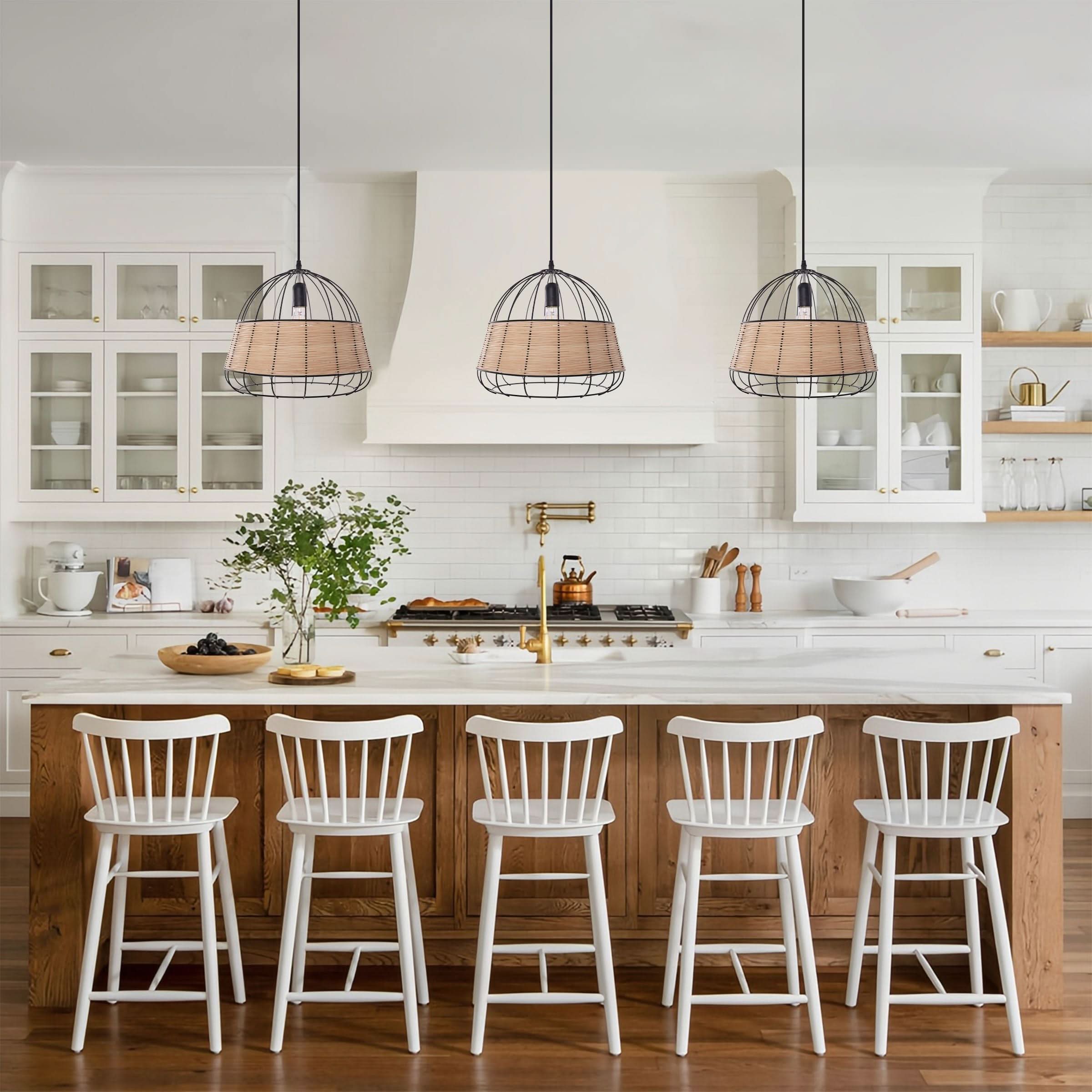 Glyph-Lightsin Rustic Iron Woven Rattan Pendant Light for Dining Room, Reading Corner & Bedroom