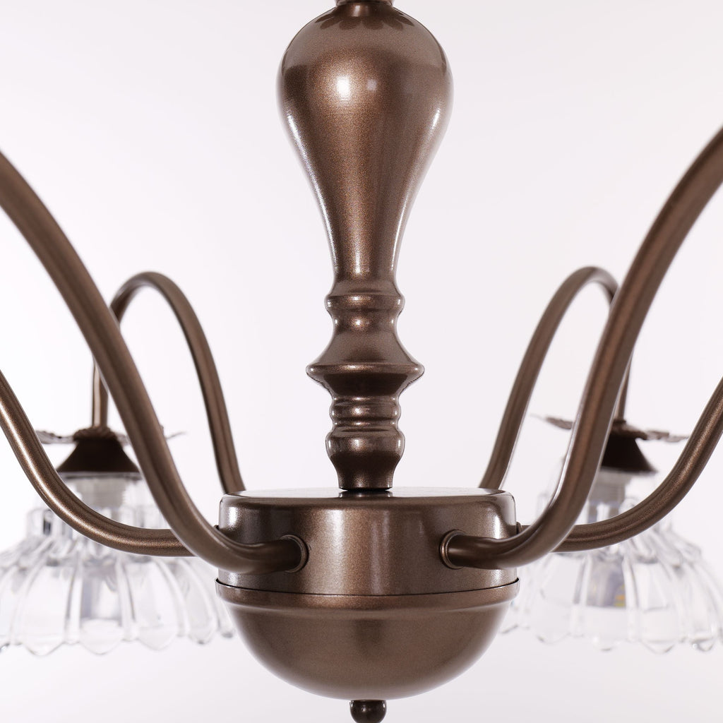6-Light Gold Vintage Floral Glass Chandelier | E14 Ceiling Lamp