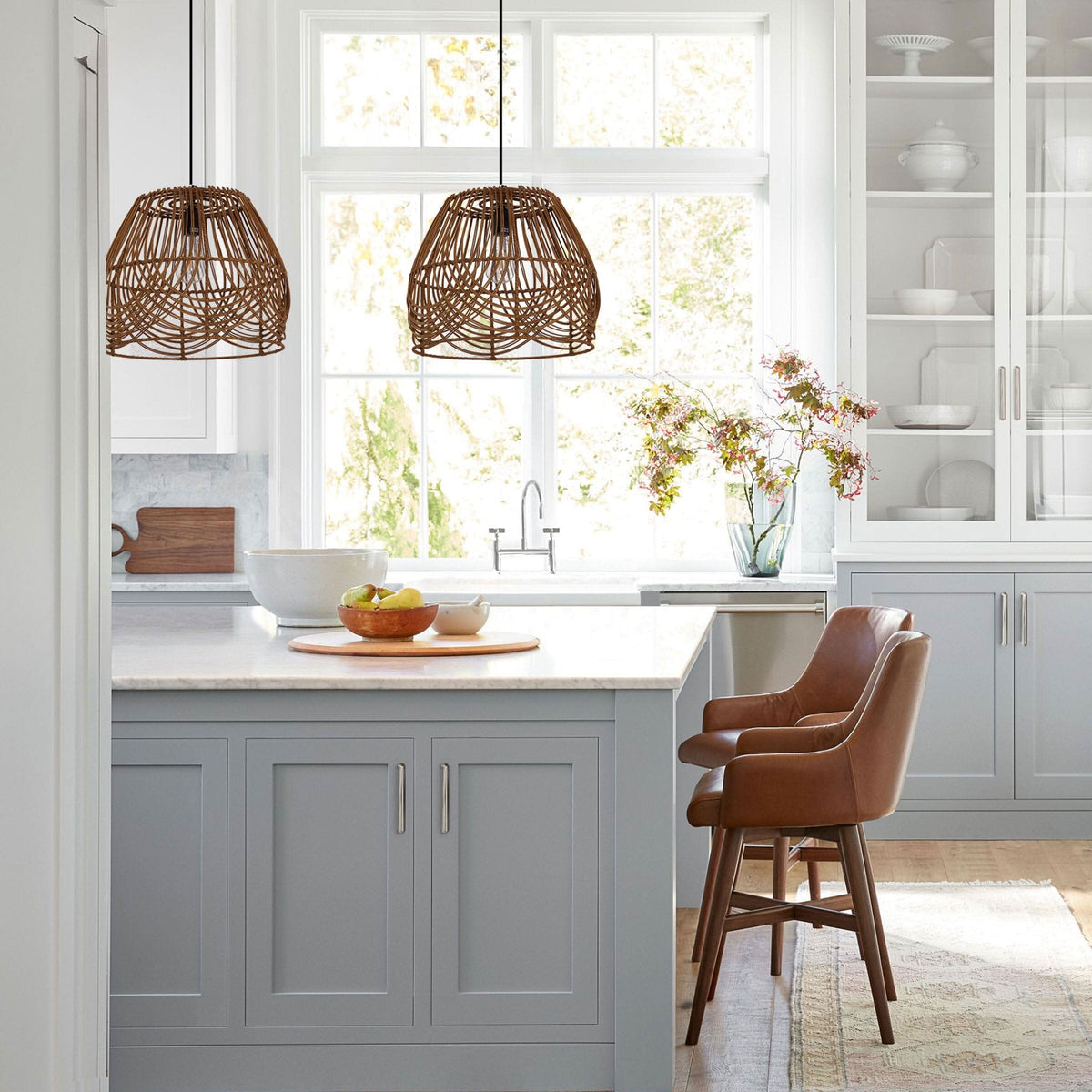 Lightsin Handwoven Rattan Pendant Light – Rustic Ceiling Lighting for Living Room & Dining Room