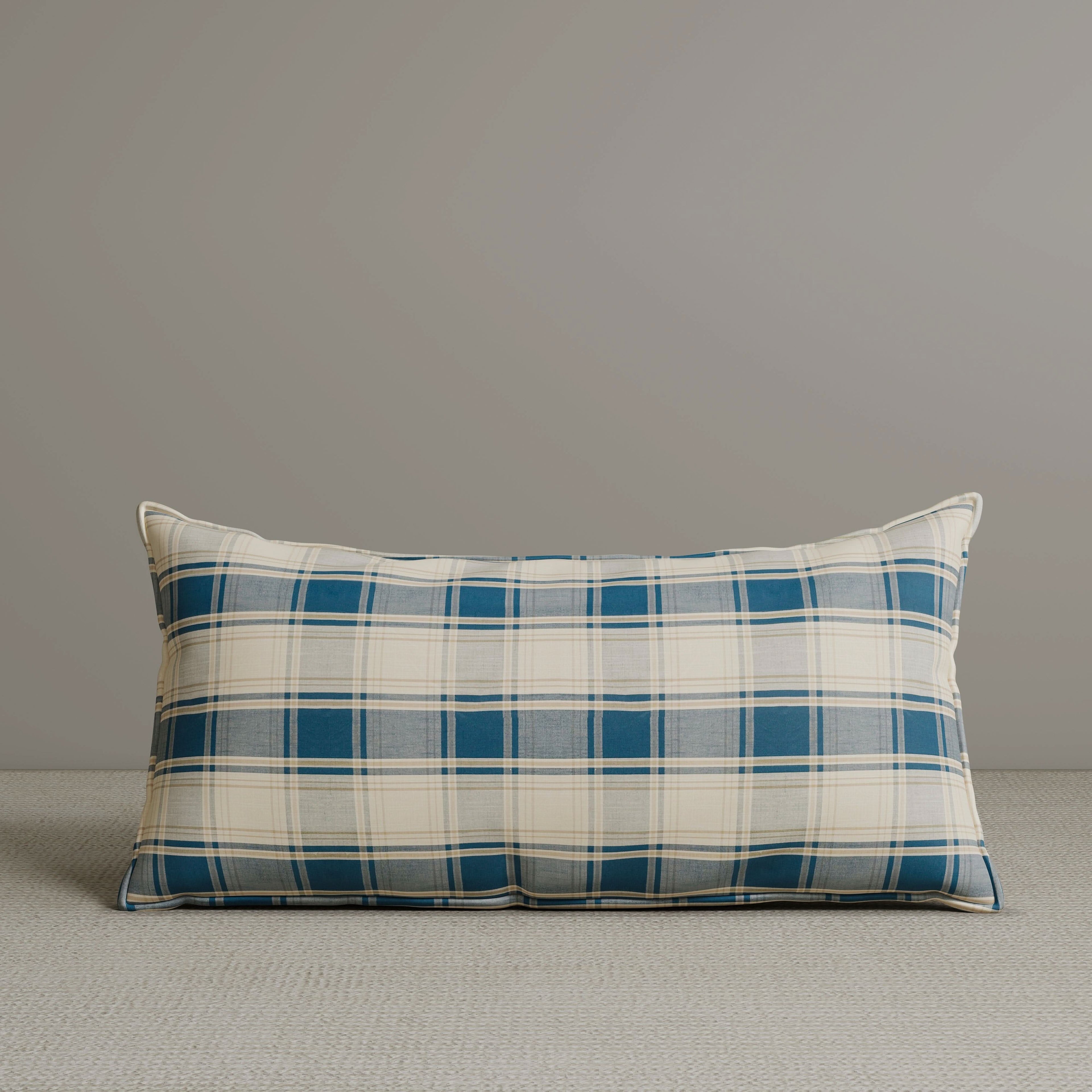 Exclusive Waist Cushion in Dark Blue Checkered Cotton Linen, 56*27*12 CM