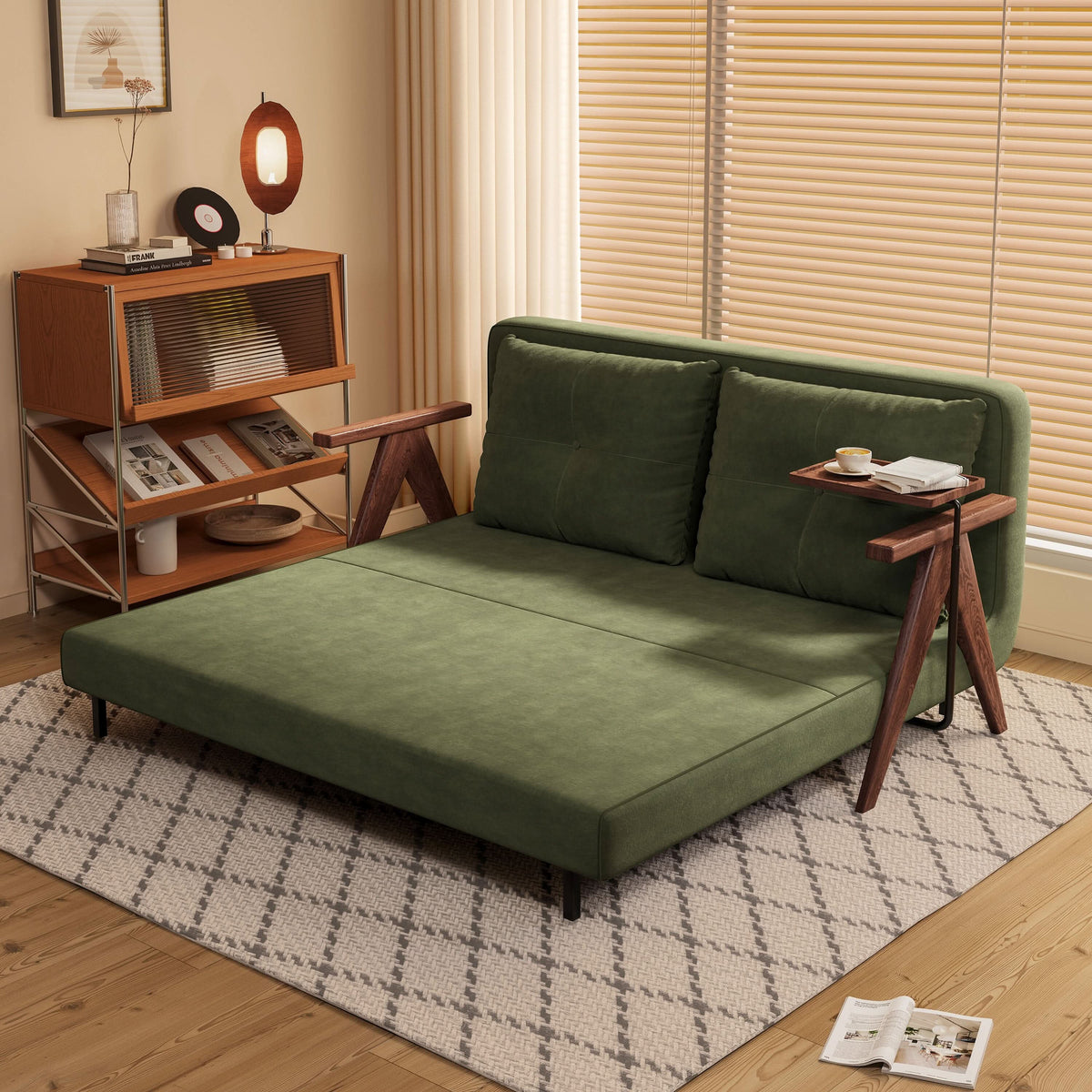 Cottonfy Foldable Matte Fabric Solid Wood 3 Mode Sofa Bed