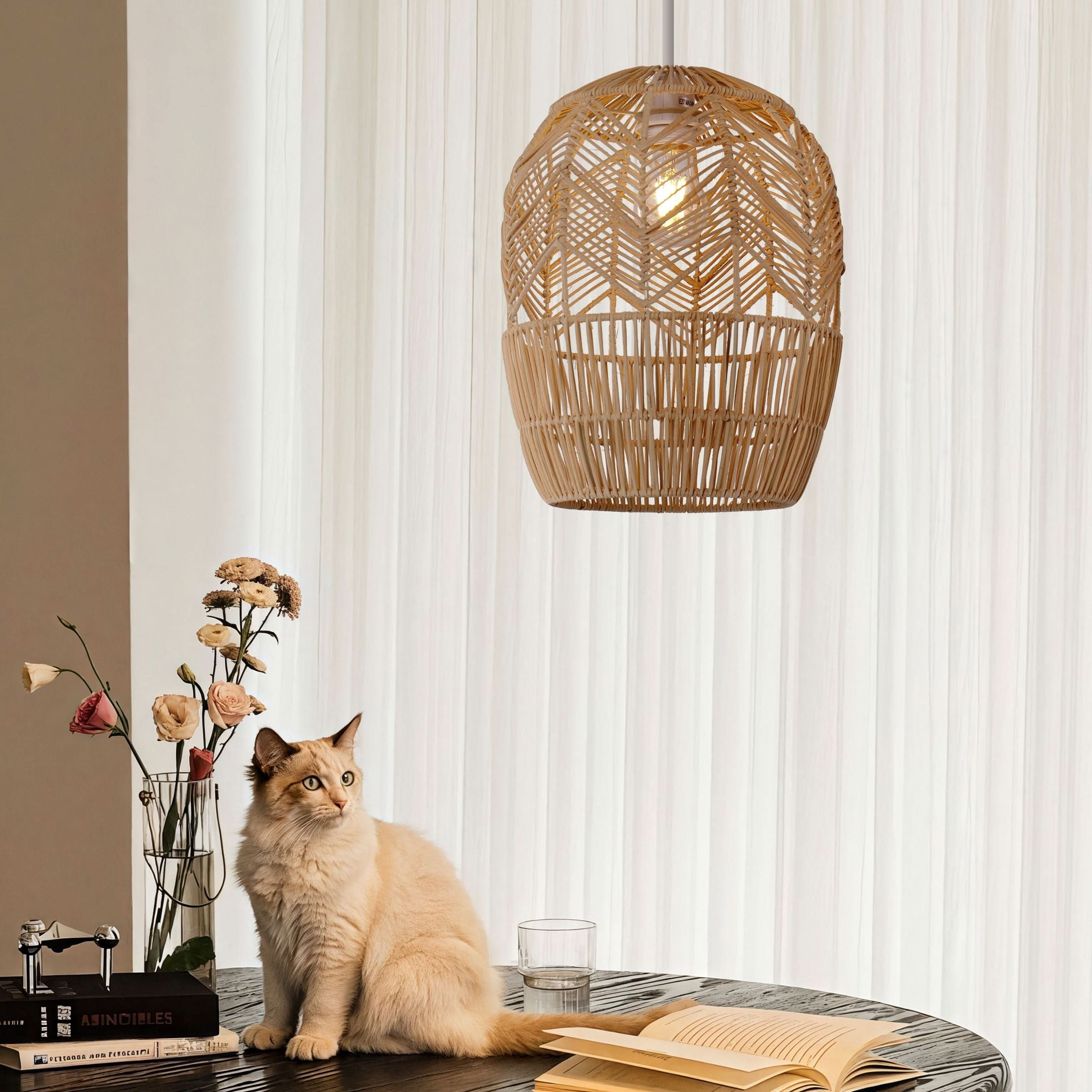 Lightsin Corrugated Elliptical Rattan Pendant Light for Living Room & Dining Room